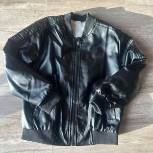 girls black faux leather bomber jacket sz 8